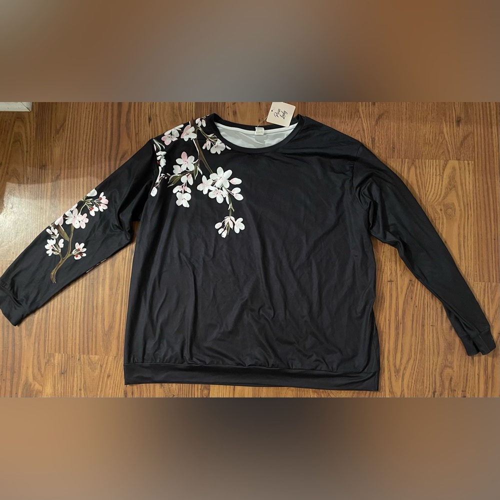 Punk Lady Black Shirt Pink & White Floral Shoulder Detail